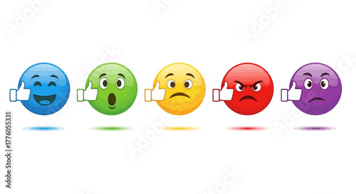 Colorful emotional feedback scale with emojis showing satisfaction levels in sequence