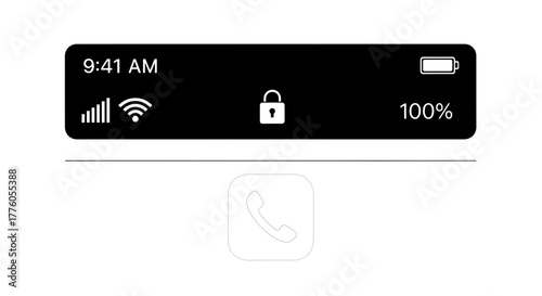 Iphone Status Bar with Full Battery, Full Wifi Signal, and Locked Screen at 9:41 AM