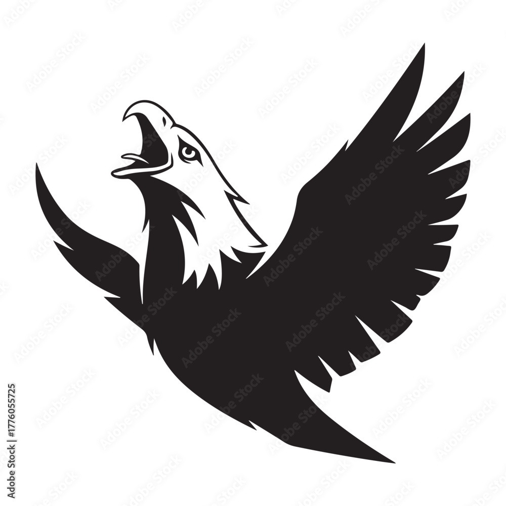 Fototapeta premium Graphic eagle with wings spread soaring colouring page