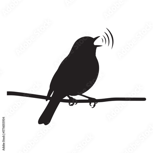 Silhouette of bird singing on a branch colouring page