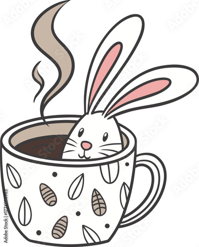Cute Bunny Rabbit Peeking Out of a Coffee Mug