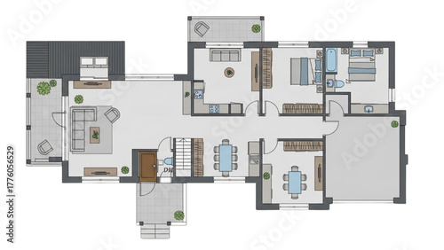 Detailed modern house floor plan illustration showcasing elegant room layouts and spacious living areas for residential design projects