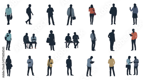 A collection of diverse silhouettes of people in various poses