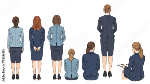Diverse Business Women in Professional Attire A Back View Illustration