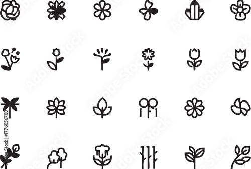 Flower icon vector set: minimalist floral designs for graphic design eps silhouette