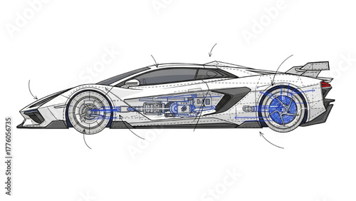 Sleek Automotive Blueprint An Artistic Cutaway of Futuristic Vehicle Design