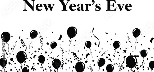 New Year's Eve celebration with balloons and confetti illustration