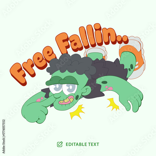 Zombie Free Fallin Vintage Cartoon Halloween 