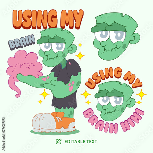 Zombie Brain Vintage Cartoon Halloween