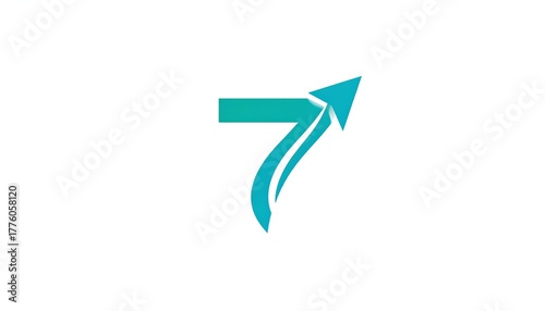 Free Download Abstract teal number seven morphing into an upward-pointing arrow against a clean white backdrop - GFXLoad