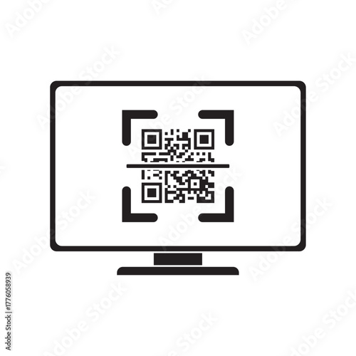 flat icon vector of scanning barcode via computer