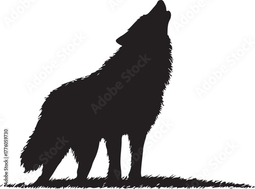 Silhouette of a wolf howling in black and white
