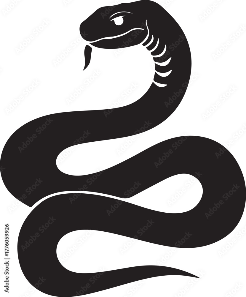 Fototapeta premium Black snake coiled up on light background 