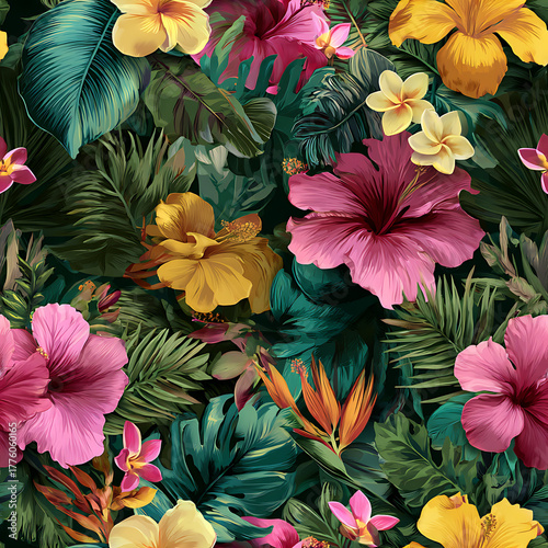 Wallpaper Mural Vibrant floral patterns tropical gardens digital art nature aerial view seamless design for modern decor Torontodigital.ca