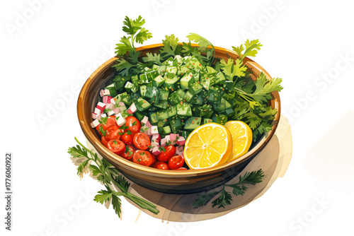 Vector illustration of tabbouleh salad with healthy vegetables for fresh food and Mediterranean meal concept