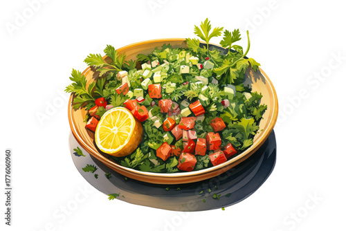 Vector illustration of tabbouleh salad with healthy vegetables for fresh food and Mediterranean meal concept