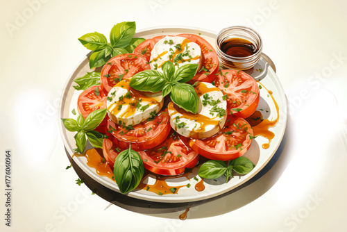 caprese salad with tomato and basil for fresh food and Italian cuisine concept vector illustration