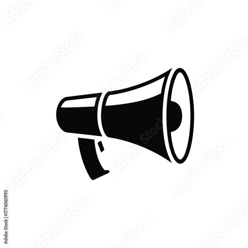 Black and White Megaphone Icon, Illustration for Announcements and Communication Purposes