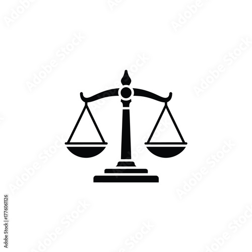 Black and White of a Scales of Justice on White Background