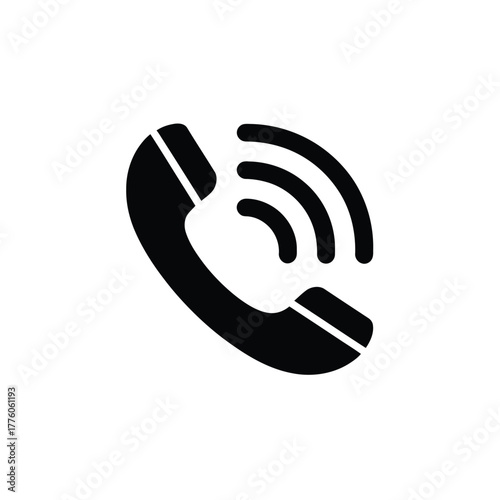 Black and White Phone Icon with Sound Waves Illustration Isolated