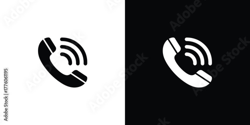 Black and White Phone Icon with Waves Symbol for Communication, Contact, and Hotline