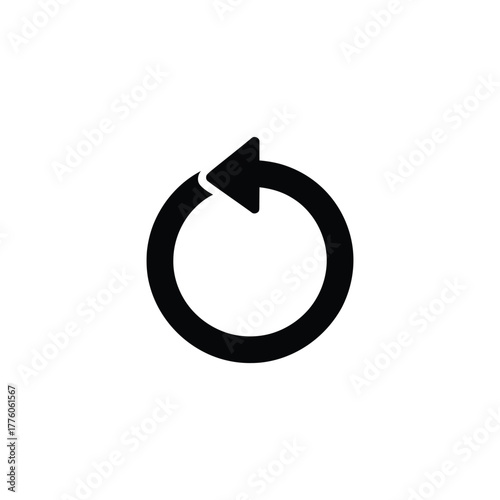 Black Circular Arrow Icon Indicates Reload, Refresh, or Repeat Action on White