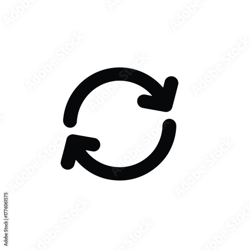 Black Circular Arrows Rotation Icon, Cycle, Recycling, Refresh, Reload, Symbol on White
