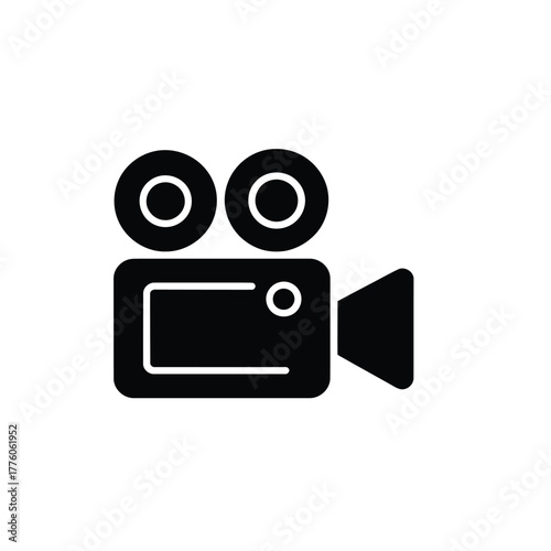 Black Retro Movie Camera Icon on a White Background for Filmmaking