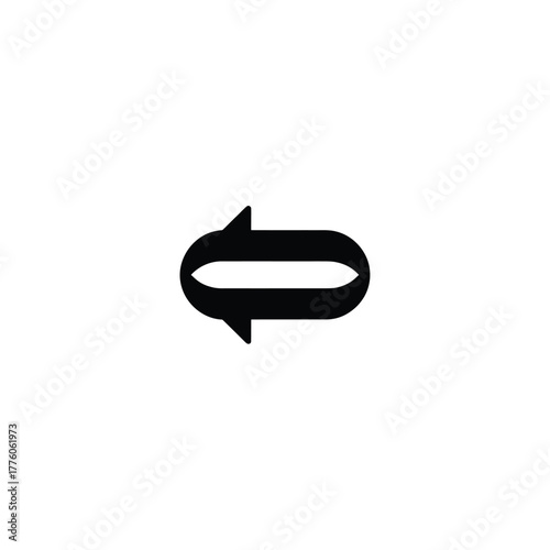 Black Reversible Arrow Icon with Rounded Ends Pointing in Opposite Directions on White