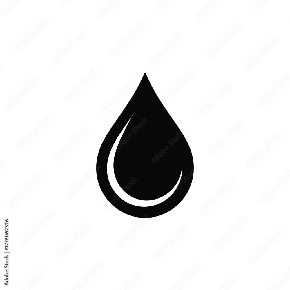 Fototapeta premium Black Water Droplet Icon Symbol on a White Background, Illustration
