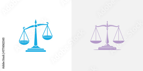 Blue and Lavender Scales of Justice Icons Against Split Background Symbolizing Law