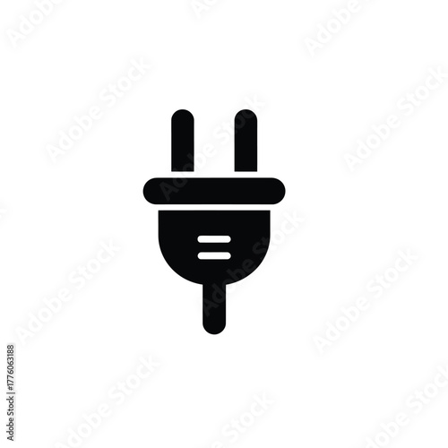 Electrical Plug Icon Black Power Connector Symbol, White Background Illustration