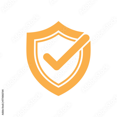 Gold Shield with Check Mark Indicating Security or Validation on a White Background