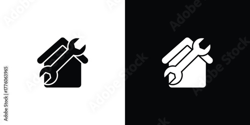 House and Wrench Repair Icon Isolated on Transparent Background Silhouette Style