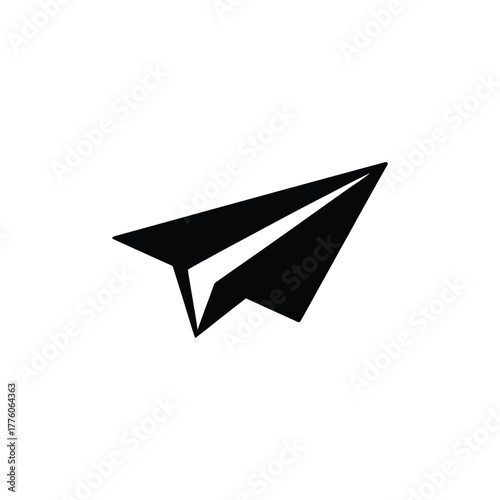 Isolated Black Paper Airplane Silhouette on White Background, Simple Illustration Style