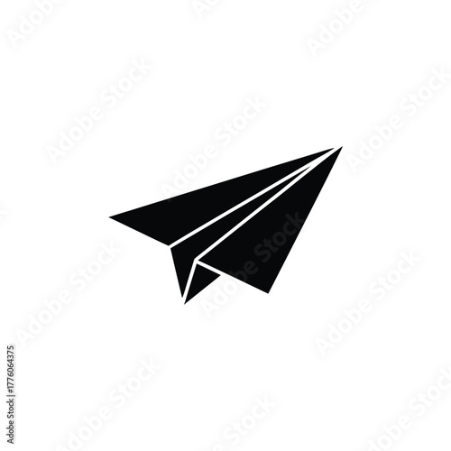 Isolated Black Paper Airplane on White Background Origami, Childhood, and Creativity Concept Illustration