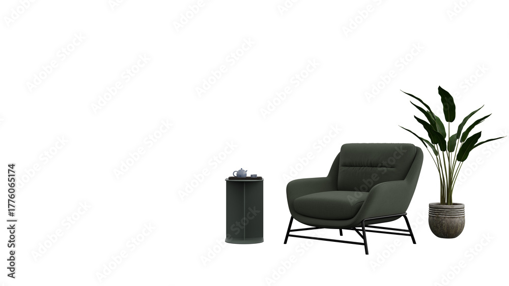 Fototapeta premium 3D Render a chair and a table with a plant in it