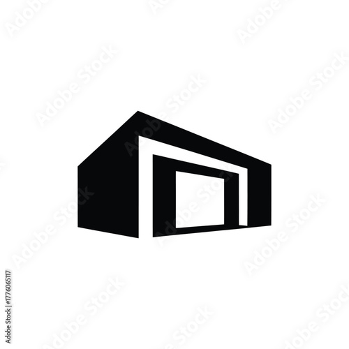 Minimalist Black and White Building Silhouette with Receding Rectangular Frames in Perspective View