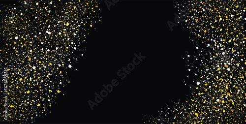 Black background with scattered gold and white confetti particles vector