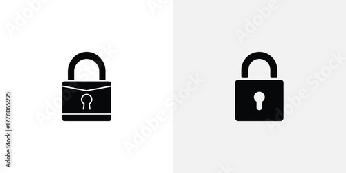 Padlock Icons Black Lock Silhouette on White, Showing Locked and Unlocked States