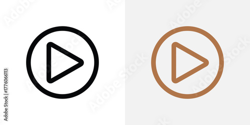Play Button Icon Set Black and Brown Outline Symbols on Neutral Backgrounds