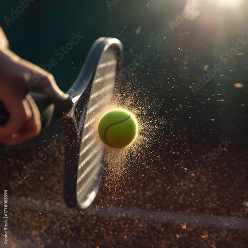 tennis racket hitting a ball