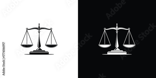 Scales of Justice Symbol Isolated on White and Black Backgrounds