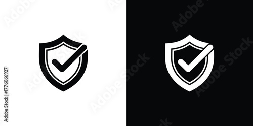 Security Shield Icon Black and White Check Mark Protection Symbol Design