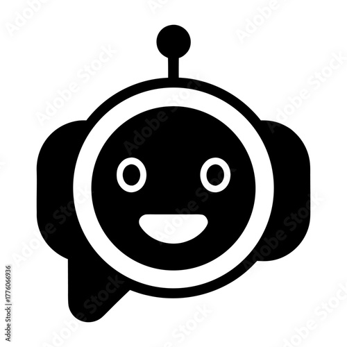 Modern Chatbot Icon with Happy Face for Messaging Apps.