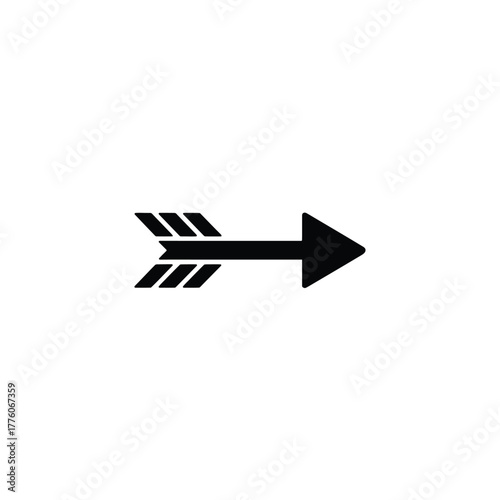 Simple Black Arrow Pointing Right with Fletching on White Background
