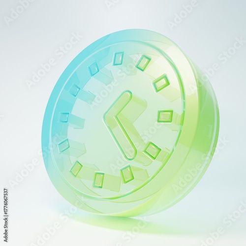 Frosted glass Clock icon isolated on white background. Time symbol. Minimalism concept. 3D render illustration