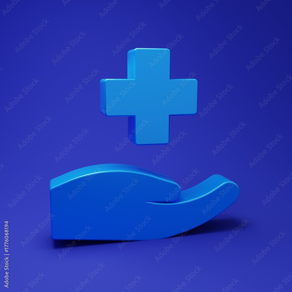 Obraz premium Blue Cross hospital medical icon isolated on blue background. First aid. Diagnostics symbol. Medicine and pharmacy sign. Minimalism concept. 3D render illustration