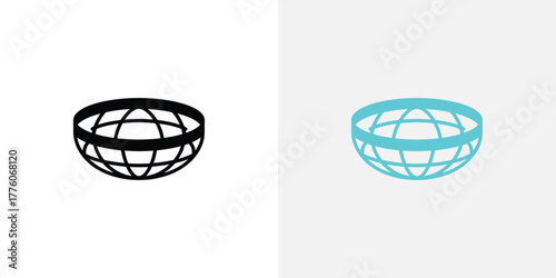 Sliced Globe Black Outline on White, Aqua Outline on Gray Background