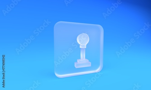 Frosted glass Gear shifter icon isolated on blue background. Manual transmission icon. Square frosted glass button. 3D render illustration